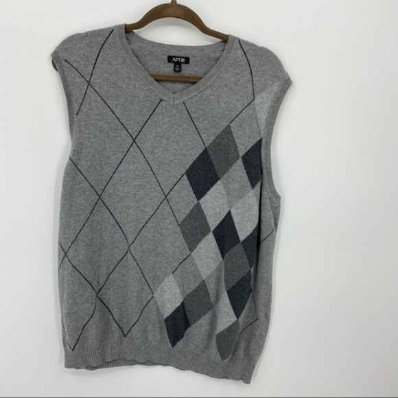 Apt. 9 Sweaters - Trendy Gray Argyle Cotton grandpa dad Sweater Vest SZ‎ XL